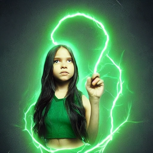 Hyper-realistic portrait of actor jenna Ortega as Wednesday Adams, d&d magic fantasy, casting a bright large-scale green magical spell around herself, overflowing energy, highly detailed, trending on artstation, 8k, unreal engine, trending on instagram, professional photo shoot