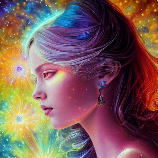 ultra realistic photo portrait of Scarlett Leithold cosmic energy, colorful, painting burst, beautiful symmetrical face, nonchalant kind look, realistic round eyes, tone mapped, intricate, elegant, highly detailed, digital painting, artstation, concept art, smooth, sharp focus, illustration, dreamy magical atmosphere, art by artgerm and greg rutkowski and alphonse mucha, 4k, 8k