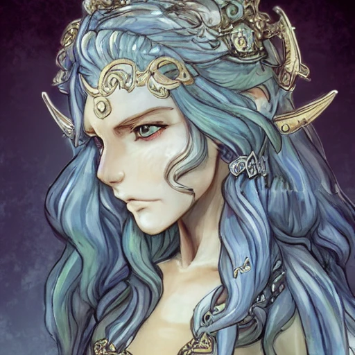 {{{octopath traveler style fantasy rpg character art of greek goddess of sea poseidon}}}, highly detailed, {hyperrealistic upper body portrait of 20 years old woman who knows magic with simple background oil colors}, wearing medieval light robe, wearing necklaces and talismans, beautiful hair, illustrated, beautiful and detailed eyes, long hair, strong body, mysterious goddess, sharp focus, elegant, volumetric lighting, smooth, in style of hades videogame character art, 1woman, thick black outlines, cartoony, anime, art by artgerm, trending artstation