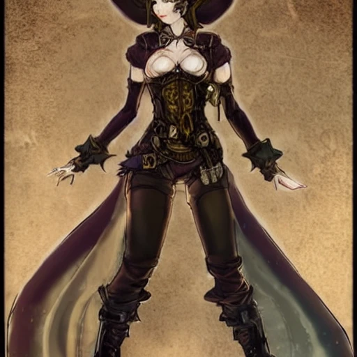 {{{octopath traveler style fantasy rpg character art of steampunk magician woman}}}, highly detailed, {hyperrealistic upper body portrait of 30 years old woman who knows magic with simple background oil colors}, wearing medieval leather clothing, wearing necklace, beautiful hair, illustrated, beautiful and detailed eyes, long hair, strong body, mysterious goddess, sharp focus, elegant, volumetric lighting, smooth, in style of hades videogame character art, 1woman, thick black outlines, cartoony, anime, art by artgerm, trending artstation