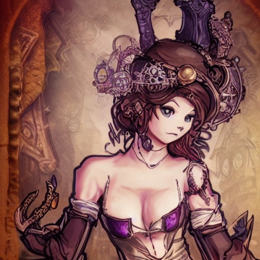 {{{octopath traveler style fantasy rpg character art of steampunk magician woman}}}, highly detailed, {hyperrealistic upper body portrait of 30 years old woman who knows magic with simple background oil colors}, wearing medieval leather clothing, wearing necklace, beautiful hair, illustrated, beautiful and detailed eyes, mysterious lady, sharp focus, elegant, volumetric lighting, smooth, in style of hades videogame character art, 1woman, thick black outlines, cartoony, anime, art by artgerm, trending artstation