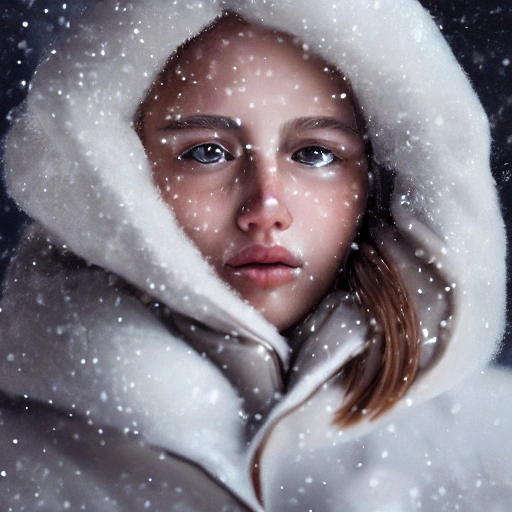 portrait of 1 girl, in the winter season with snow, detailed fac ...