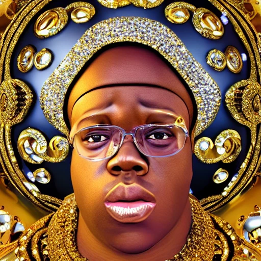 biggie smalls, jewel encrusted, medium distance Faberge egg glowing from within, feberge style, small sparkling gems, gold, silver, tons of facets and gems, transluscent, very detailed, wide angle. , Unreal Engine 5, Cinematic, Color Grading, portrait Photography, Ultra-Wide Angle, Depth of Field, hyper-detailed, beautifully color-coded, insane details, intricate details, beautifully color graded, Unreal Engine, Cinematic , Color Grading, Editorial Photography , Shot on 70mm lens, S, 32k, Super-Resolution, Megapixel, hyper realistic