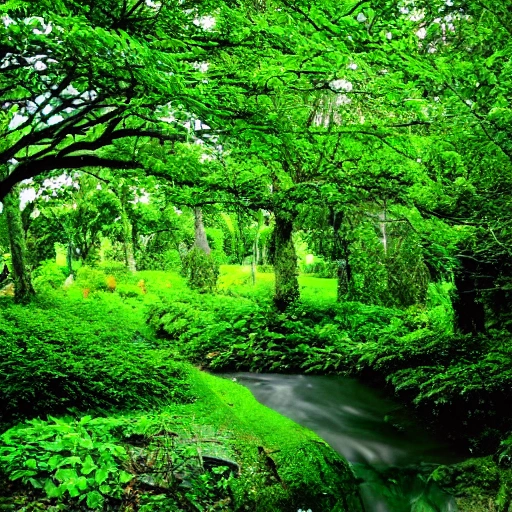 green, garden, creek, wide trees, beautiful, , Trippy