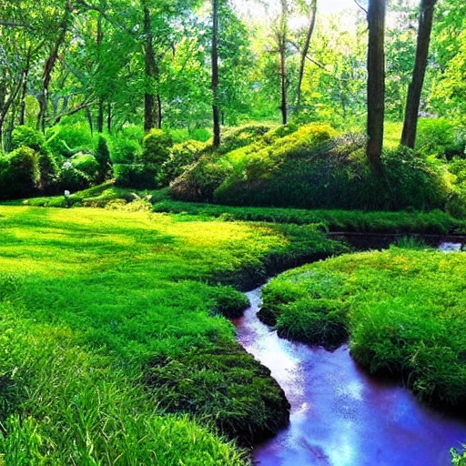 garden, creek, wide trees, beautiful,, Trippy