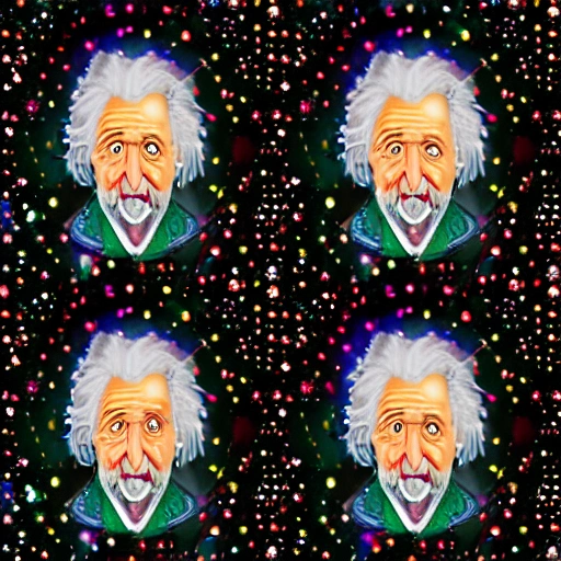 Einstein, jewel encrusted, with small sparkling gems, tons of colors, translucent, very detailed, wide angle. medium distance Faberge style, glowing from within, photorealistic