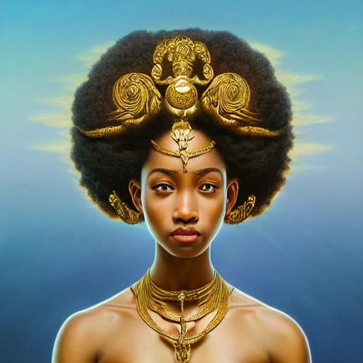 goddess, graceful, ultra realistic photo portrait of venus, painting burst, beautiful symmetrical face, golden skin, afro centric hair, nonchalant kind look, realistic round eyes, tone mapped, intricate, elegant, highly detailed, digital painting, artstation, concept art, smooth, sharp focus, illustration, art by artgerm and greg rutkowski and alphonse mucha, 4k, 8k, , Oil Painting