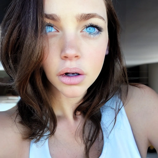 White Girl Brunette Blue Eyes Portrait Face Like Sydney Swee