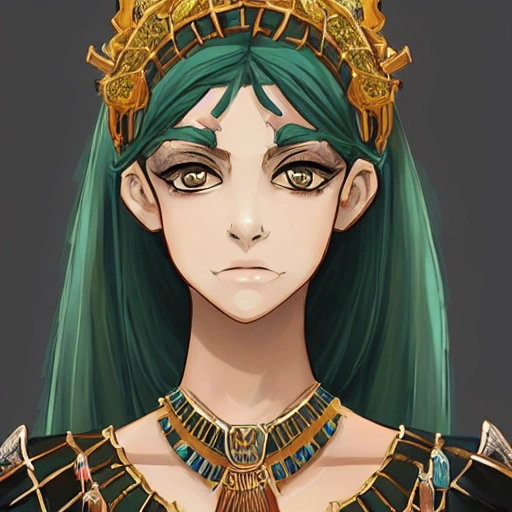 {{{octopath traveler style fantasy rpg character art of ancient queen of egypt}}}, highly detailed, {hyperrealistic upper body portrait of 20 years old middle eastern woman with simple background oil colors}, wearing dress, wearing necklaces and jewelry, beautiful hair, illustrated, beautiful and detailed eyes, fit body, mysterious goddess, sharp focus, elegant, volumetric lighting, smooth, in style of hades videogame character art, 1woman, thick black outlines, cartoony, anime, art by artgerm, trending artstation