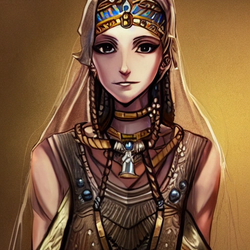 {{{octopath traveler style fantasy rpg character art of ancient egyptian dancer girl}}}, highly detailed, {hyperrealistic upper body portrait of 30 years old middle eastern woman with simple background oil colors}, wearing dress, wearing veil, wearing necklaces and jewelry, light medieval battle armor, beautiful hair, illustrated, beautiful and detailed eyes, fit body, seductive goddess, sharp focus, elegant, volumetric lighting, smooth, videogame character art, 1woman, thick black outlines, cartoony, anime, art by artgerm, trending artstation