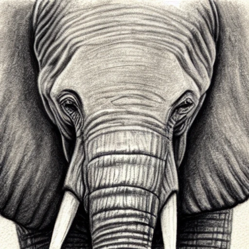 Strong elephant with peaceful eyes and big tooth , Pencil Sketch ...