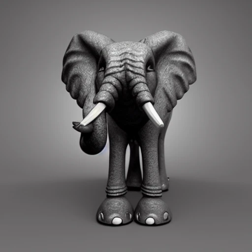 Strong elephant with peaceful eyes and big tooth, 3D