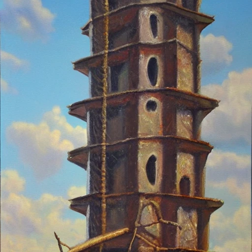 chained shadow dragon in abandoned tower, Oil Painting