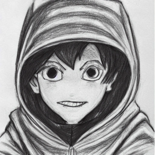 a boy in a red cloak, caught in a fantasy world, disney style, Pencil Sketch