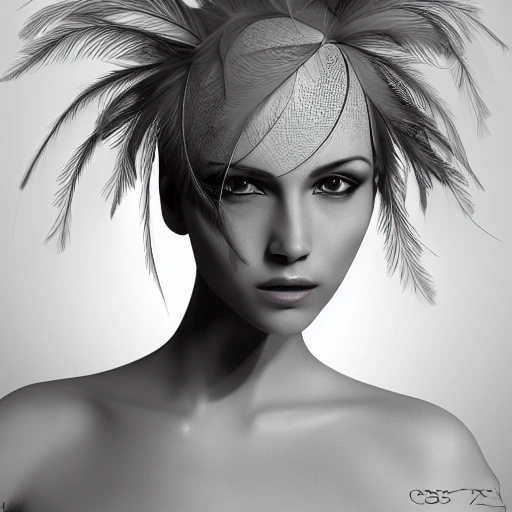 hyper realistic portrait of sexy girl, 3D, having a feather cap, dramatic, slender and slim, perfect naked breast, detailed eyes, coherent symmetrical face, digital art, perfect anatomy, hyper detailed, highly intricate, concept art, award winning photograph, rim lighting, sharp focus, 8k resolution wallpaper, smooth, denoise 