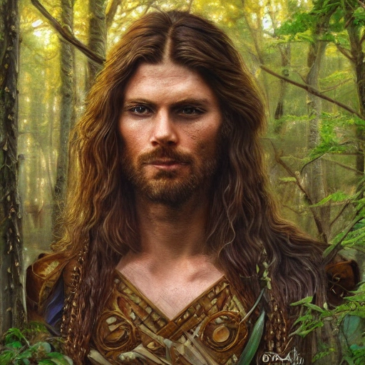 the male warrior, long hair, meditation in the forest, analog style, male warrior, middle of the city, dnd character portrait, intricate, oil on canvas, masterpiece, insanely detailed, 4k resolution, trending on artstation, studio photo, larry elmore style