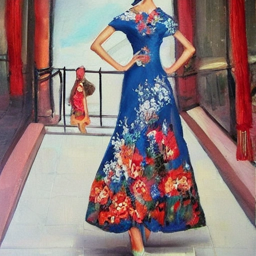 China，fasion，dress，Oil Painting