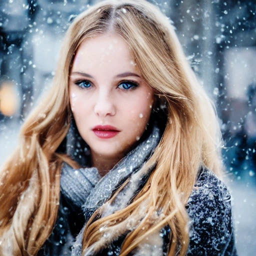 professional portrait photograph of young woman in winter clothi ...