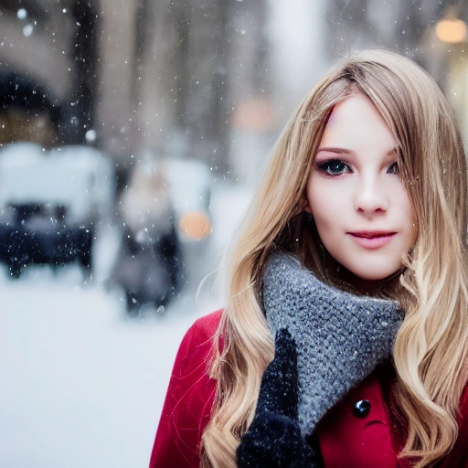 professional portrait photograph of young woman in winter clothi ...