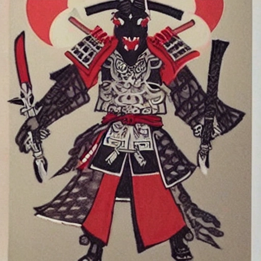 blood moon, samurai with Oni mask and two swords. cool outfit, next to the samurai ninja girl with big tits and hot body with nice and ass