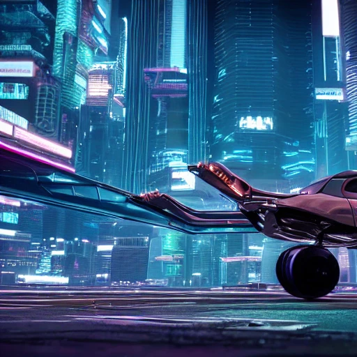 Cyberpunk world, one flying car in middle, 4k