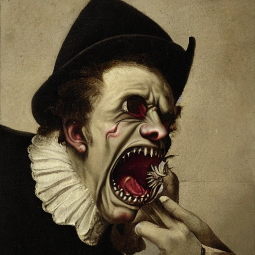 Vampire with jagged teeth, baroque, portrait