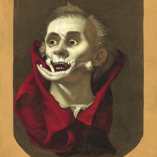 Vampire with jagged teeth, baroque, portrait