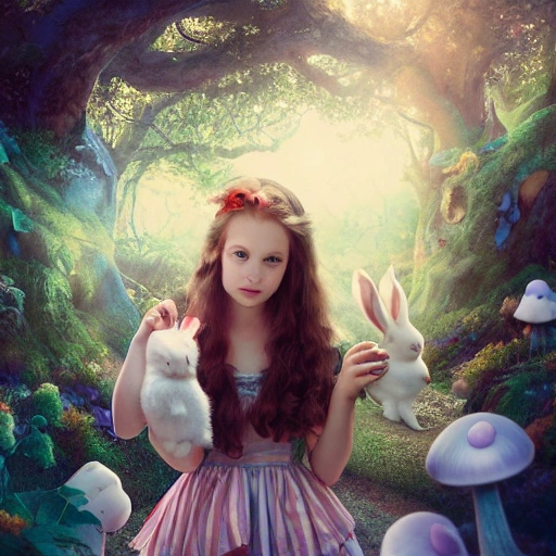 (portrait of Alice In Wonderland), ((young girl playing with a w ...