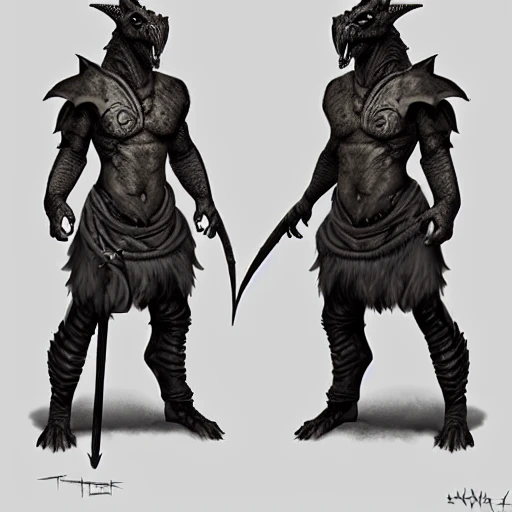 male dragonborn, character, character concept, concept, fantasy, illustration, artstation, rulebook, adult, full body, detailed character, HDR, sharp face, pointy prety ears, with demonic flesh tail, boring pose