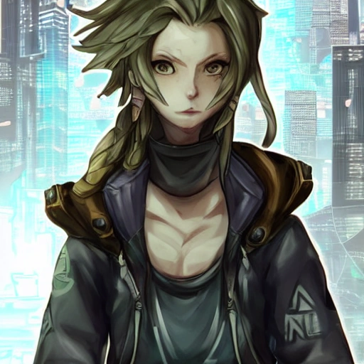 {{{octopath traveler style cyberpunk rpg character art of sporty city girl}}}, highly detailed, {hyperrealistic upper body portrait of 20 years old android woman with simple background oil colors}, wearing futuristic urban tech outfit, beautiful hair, illustrated, beautiful and detailed eyes, fit body, cybernetic gear, mysterious look, sharp focus, elegant, volumetric lighting, smooth, videogame character art, 1woman, thick black outlines, cartoony, anime, art by artgerm, trending artstation