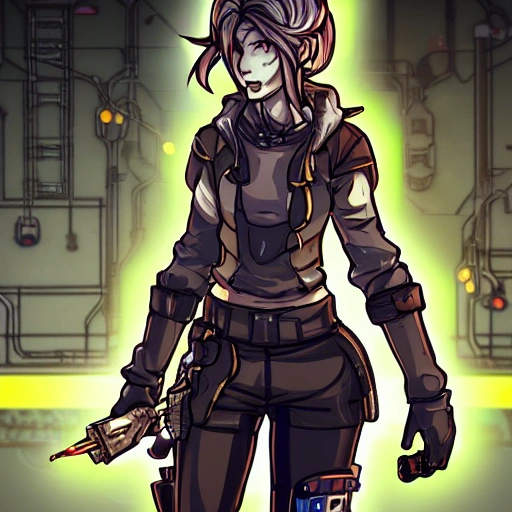 {{{octopath traveler style cyberpunk rpg character art of sporty policewoman}}}, highly detailed, {hyperrealistic upper body portrait of 20 years old city girl with simple background oil colors}, wearing futuristic urban tech wear, neon colored hair, illustrated, beautiful and detailed eyes, fit body, cybernetic gear, holding a handgun, mysterious look, sharp focus, elegant, volumetric lighting, smooth, videogame character art, 1woman, thick black outlines, cartoony, anime, art by artgerm, trending artstation