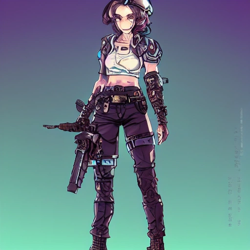 {{{octopath traveler style cyberpunk rpg character art of  police woman}}}, highly detailed, {hyperrealistic upper body portrait of 30 years old city girl with simple background oil colors}, wearing futuristic urban tech wear, long neon colored hair, illustrated, beautiful and detailed eyes, fit body, tactical cybernetic gear, mysterious look, sharp focus, volumetric lighting, smooth, videogame character art, 1woman, thick black outlines, cartoony, anime, art by artgerm, trending artstation