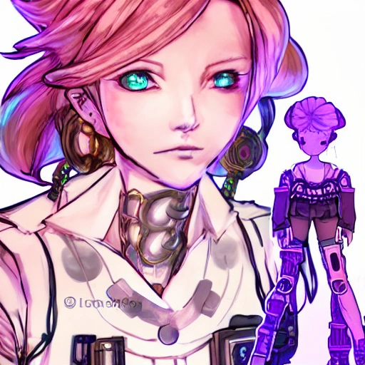 {{{octopath traveler style cyberpunk rpg character art of android girl}}}, highly detailed, {hyperrealistic upper body portrait of 30 years old city girl with simple background oil colors}, wearing futuristic urban tech wear, neon colored hair, illustrated, beautiful and detailed eyes, fit body, tactical cybernetic gear, mysterious look, sharp focus, volumetric lighting, smooth, videogame character art, 1woman, thick black outlines, cartoony, anime, art by artgerm, trending artstation