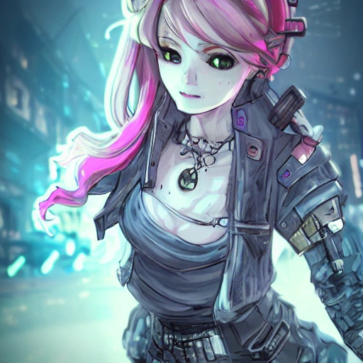 {{{octopath traveler style cyberpunk rpg character art of android girl}}}, highly detailed, {hyperrealistic upper body portrait of 20 years old city girl with simple background oil colors}, wearing futuristic urban tech wear, neon colored hair, illustrated, beautiful and detailed eyes, fit body, tactical cybernetic gear, mysterious look, sharp focus, volumetric lighting, smooth, videogame character art, 1woman, thick black outlines, cartoony, anime, art by artgerm, trending artstation