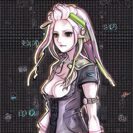 {{{octopath traveler style cyberpunk rpg character art of city girl}}}, highly detailed, {hyperrealistic upper body portrait of 20 years old woman with simple background oil colors}, {{wearing futuristic urban tech wear,}} neon colored hair, illustrated, beautiful and detailed eyes, fit body, tactical cybernetic gear, mysterious look, sharp focus, volumetric lighting, smooth, videogame character art, 1woman, thick black outlines, cartoony, anime, art by artgerm, trending artstation