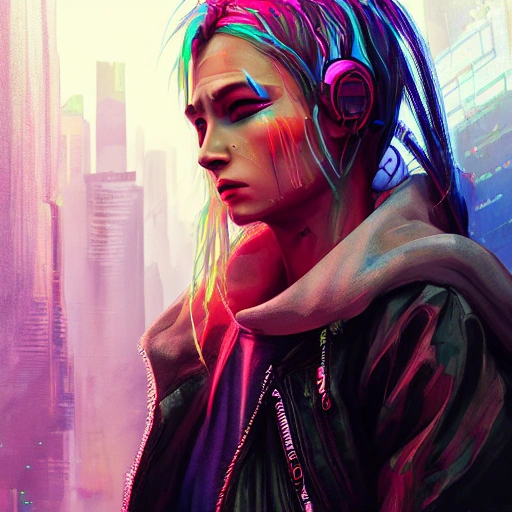 portrait of a cyberpunk girl, rough face, highly detailed face ...