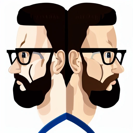 shoulders and head portrait of middle age athletic skinny Spanish male with short dark hair with a part in the left side and brown eyes, roman nose, discreet squared glasses with tanned skin and 3 short beard 
