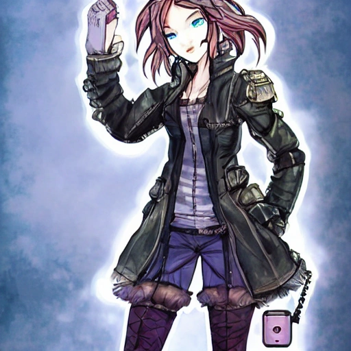 {{{octopath traveler style cyberpunk rpg character art of city girl}}}, highly detailed, {hyperrealistic upper body portrait of 30 years old woman with simple background oil colors}, {{wearing urban tech wear,}} leather jacket, neon colored hair, illustrated, beautiful and detailed eyes, large chest, tactical cybernetic gear, mysterious look, sharp focus, volumetric lighting, smooth, videogame character art, 1woman, thick black outlines, cartoony, anime, art by artgerm, trending artstation