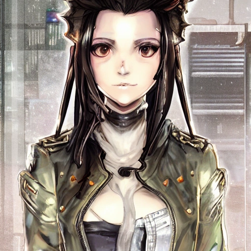 {{{octopath traveler style cyberpunk rpg character art of city girl}}}, highly detailed, {hyperrealistic upper body portrait of 20 years old woman with simple background oil colors}, {{wearing urban tech wear,}} leather jacket, neon colored hair, illustrated, beautiful and detailed eyes, large chest,, cool and mysterious look, sharp focus, volumetric lighting, smooth, videogame character art, 1woman, thick black outlines, cartoony, anime, art by artgerm, trending artstation