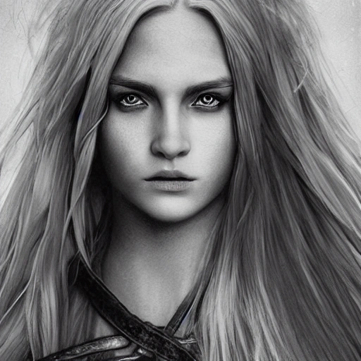 pencil portrait of a nordic mage girl, highly detailed face, lea ...