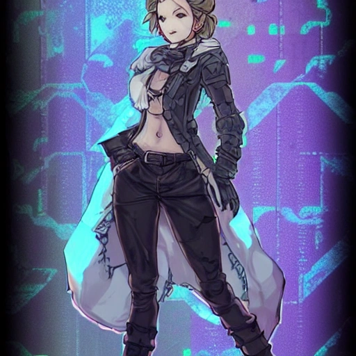 {{{octopath traveler style cyberpunk rpg character art of city girl}}}, highly detailed, {hyperrealistic upper body portrait of 40 years old woman with simple background oil colors}, {{wearing urban tech wear,}} leather pants, dark hair, illustrated, extremely detailed, beautiful and detailed eyes, busty body, large breasts, cool and look, sharp focus, volumetric lighting, smooth, videogame character art, 1woman, thick black outlines, cartoony, anime, art by artgerm, trending artstation