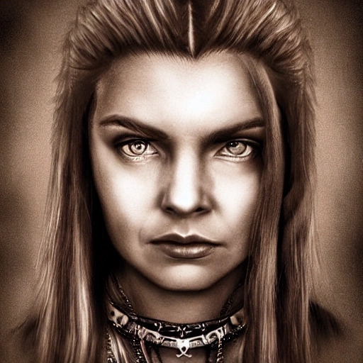 pencil portrait of a finnish mage girl in her 30s, highly detailed face, leather clothing, wearing necklaces and talismans, long hair, extremely detailed, dramatic light, cinematic effects, art by Andrey Gevechanov