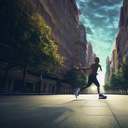 Photo of a sports shoes, great quality with, walking on a street, highly detailed, volumetric lighting, shadow depth, digital art, dynamic composition, rule of thirds, 8 k resolution, art by artgerm, Trending On Artstation, unreal render, Canon EOS R3