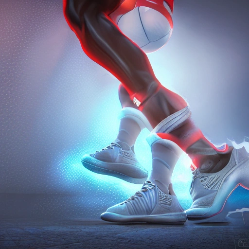 Photo of sports shoes, great quality with, highly detailed, volumetric lighting, shadow depth, digital art, dynamic composition, rule of thirds, 8 k resolution, art by artgerm, Trending On Artstation, unreal render, Canon EOS R3