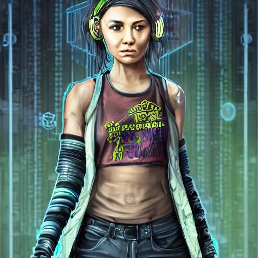 {{{cyberpunk edgerunners style rpg character art of city woman}}}, highly detailed, {hyperrealistic upper body portrait of 20 years old sister with simple background oil colors}, {{wearing tank top and short shorts,}} urban streetwear, dark hair, illustrated, extremely detailed, beautiful and detailed eyes, chubby body, cool and look, sharp focus, volumetric lighting, smooth, videogame character art, 1woman, anime, thick black outlines, cartoony, art by artgerm, trending artstation