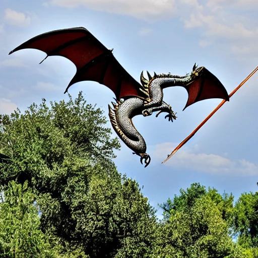 Dragon volando sobre ejercito medieval mientras hay una tormenta de arena
