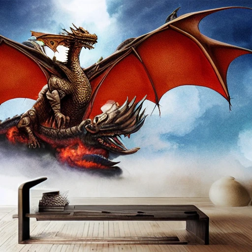 photo realistic a perfect Dragon like a god of thrones flying and spitting flames while there is a sandstorm, on a medial castle, wallpaper 