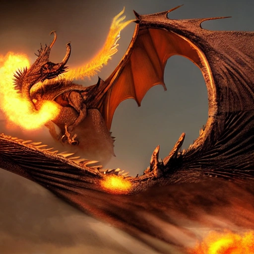 photo realistic a perfect Dragon like a god of thrones flying and spitting flames while there is a sandstorm, on a medial castle, wallpaper 