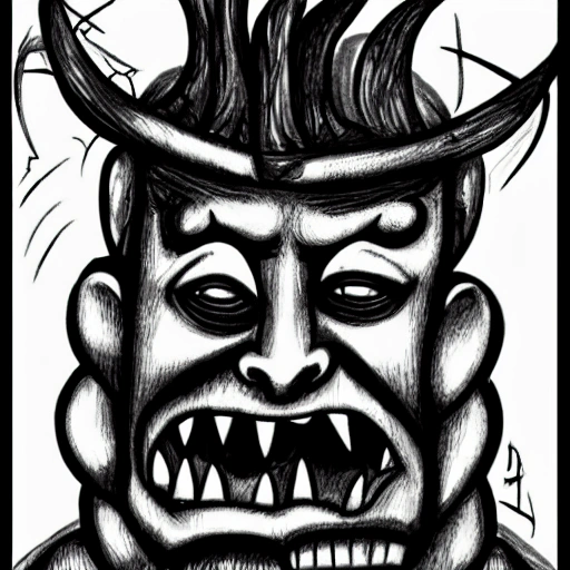 face of demon in hellfire, Pencil Sketch, Trippy, Cartoon