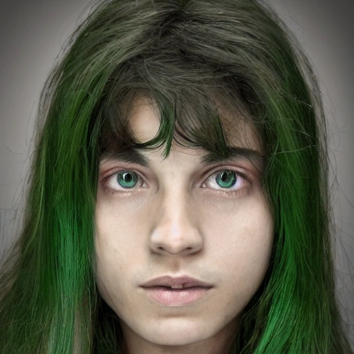 Fotografía de alta calidad, a color, retrato de joven de 25 años, rostro simetrico, facciones delicadas, barba corta, cejas pobladas y definidas, cabello largo rubio ondulado,  mirada profunda y ojos color verde. Con lentes. 